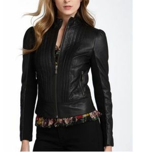 Ted Baker XADAR Fitted Black Leather Zip Jacket